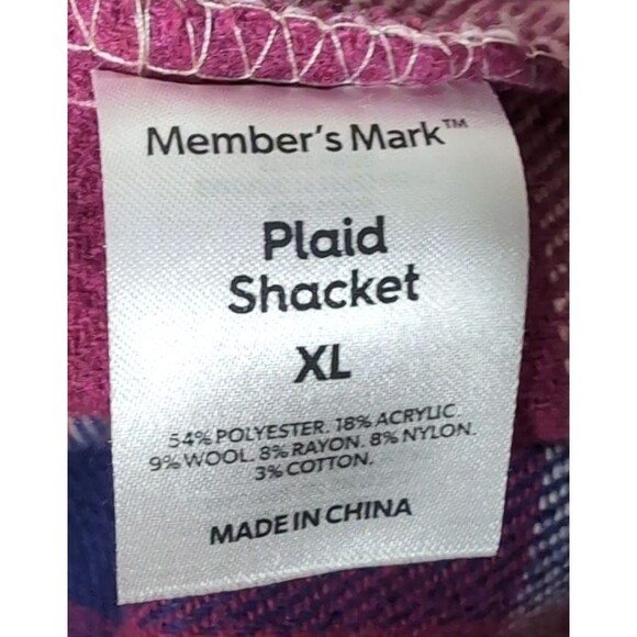 Women's Flannel Shacket Size XL Button Up Long Sleeve Warm Plaid Purple Pink - Picture 4 of 16